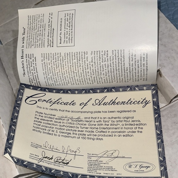 1993 W.S. George Gone With The Wind Collector's Plate "Scarlett's Heart W/ Tara" - Picture 2 of 5